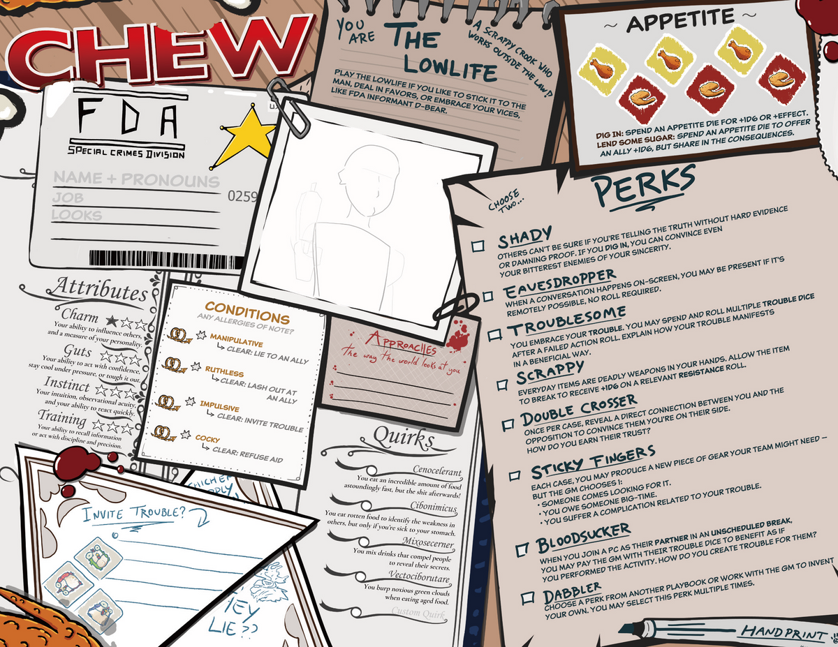 CHEW: Character Menus – RPG Playbook Sheets for CHEW the Roleplaying Game
