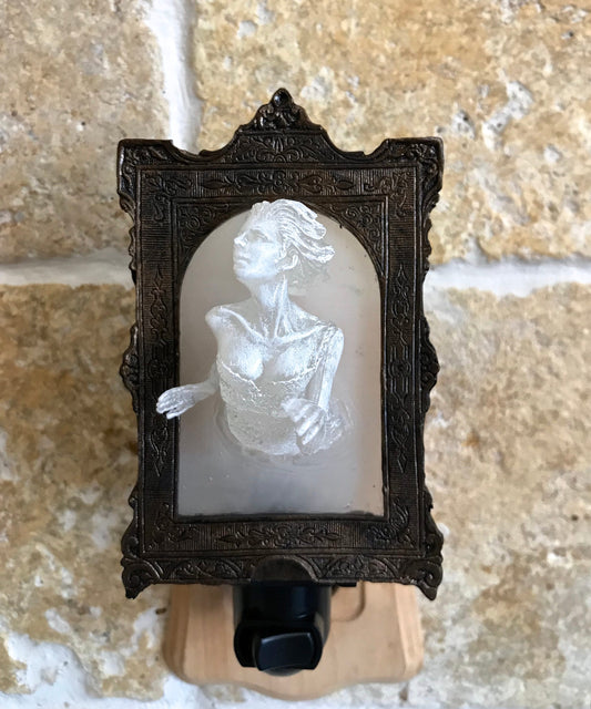 Ghost in the Mirror Nightlight, Hand Painted Resin Sculpture | Victorian Gothic Night Light | Ghost Lighting for Gothic Spooky Home Decor