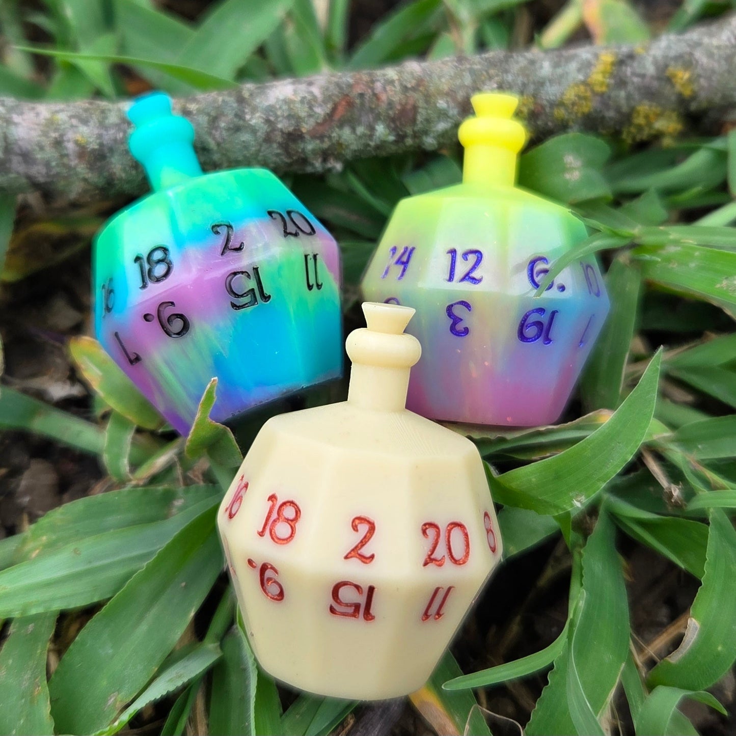 Individual Potion Bottle Glow in the Dark Alternative Shaped Functional TTRPG Handmade Resin D20 Gaming Dice