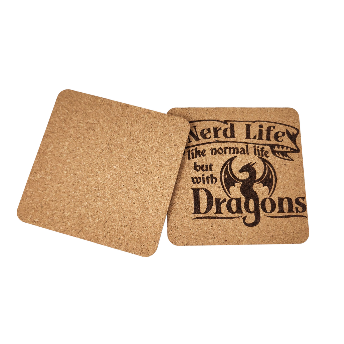 Nerd Life Cork Coasters — Set of 2 Laser-Engraved TTRPG Coasters