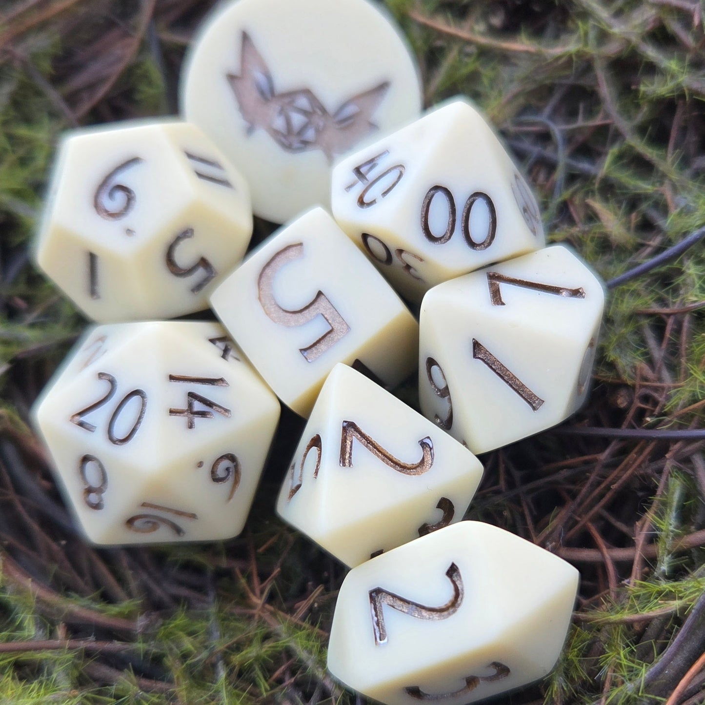 'Momento Mori' Faux Bone Tone Textured Handmade Resin Dice Set