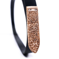 Viking Leather Belt with Hand-Carved Bone Buckle & Tip