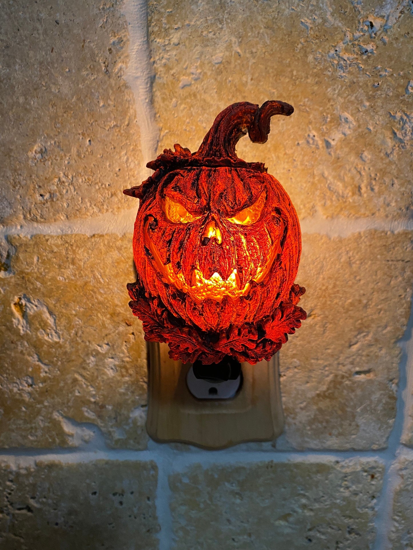 Jack O' Lantern Nightlight, Hand Painted Resin Sculpture | Halloween Gothic Night Light | Pumpkin Lighting for Gothic Fantasy Home Decor