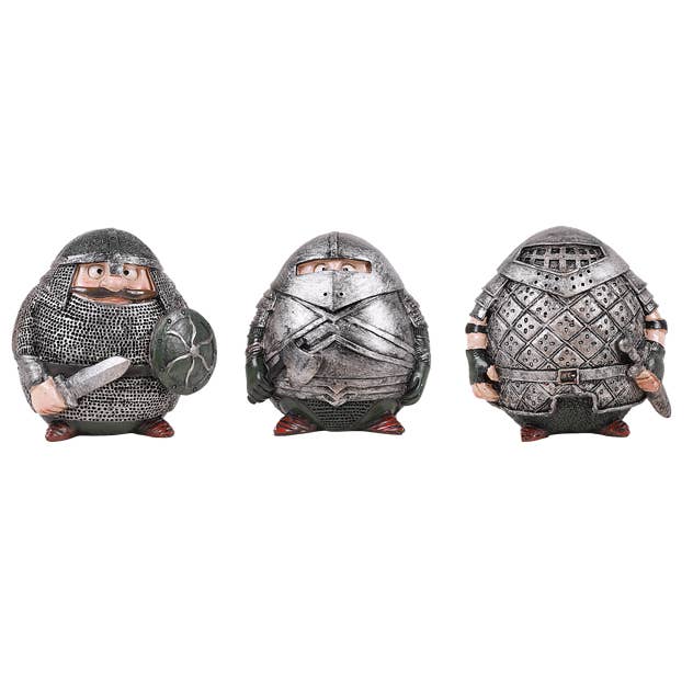 Medieval Round Knights Figurine Set | 3 Hand-Painted Stone Miniatures