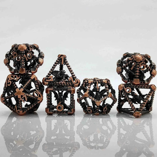 3D Metal Pterosaur Hollow DND Dice Set — Gradient Purple-Blue 7-Piece TTRPG Dice