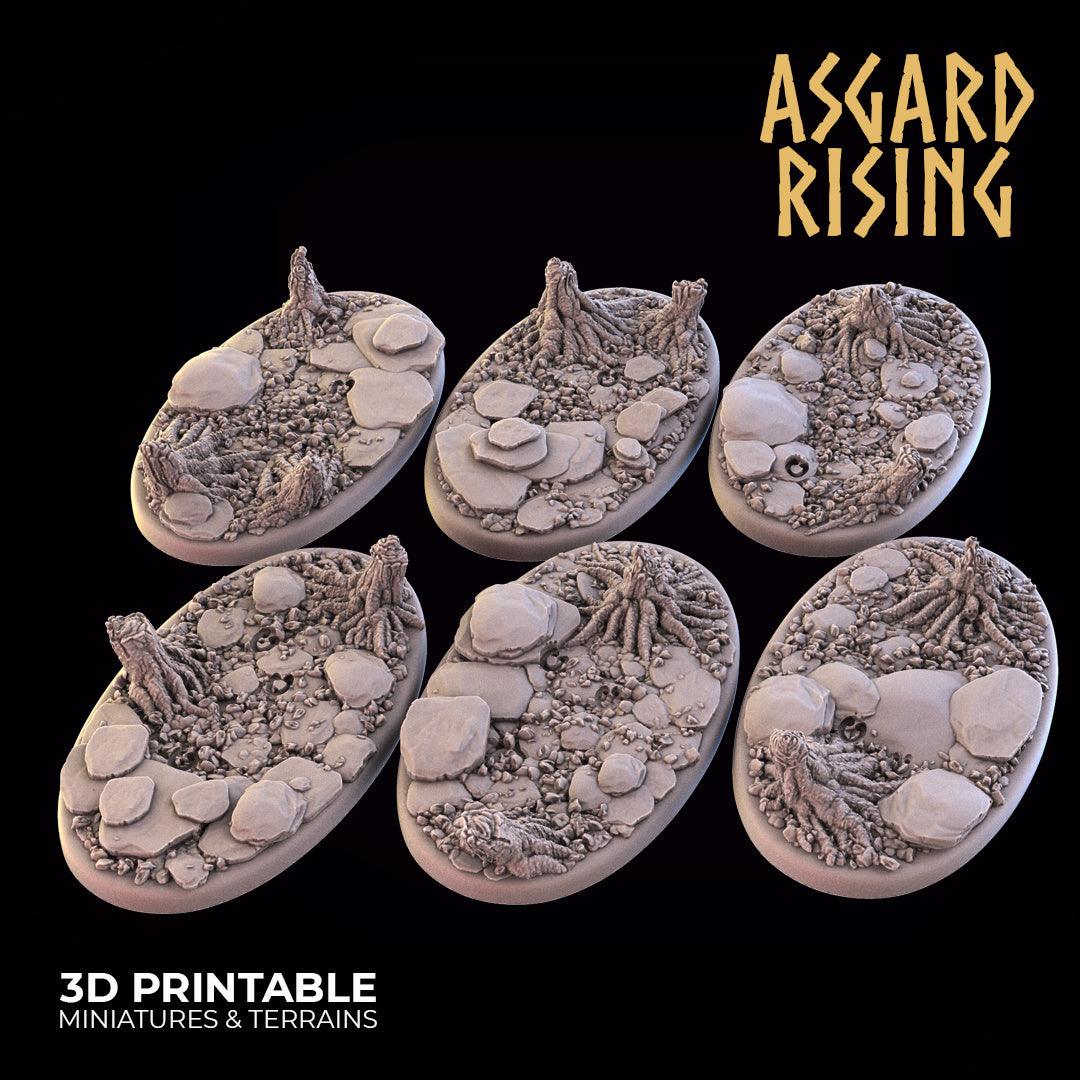 3D Printed Asgard Rising Roadside Oval Base Set 75x42mm - 32mm D&D