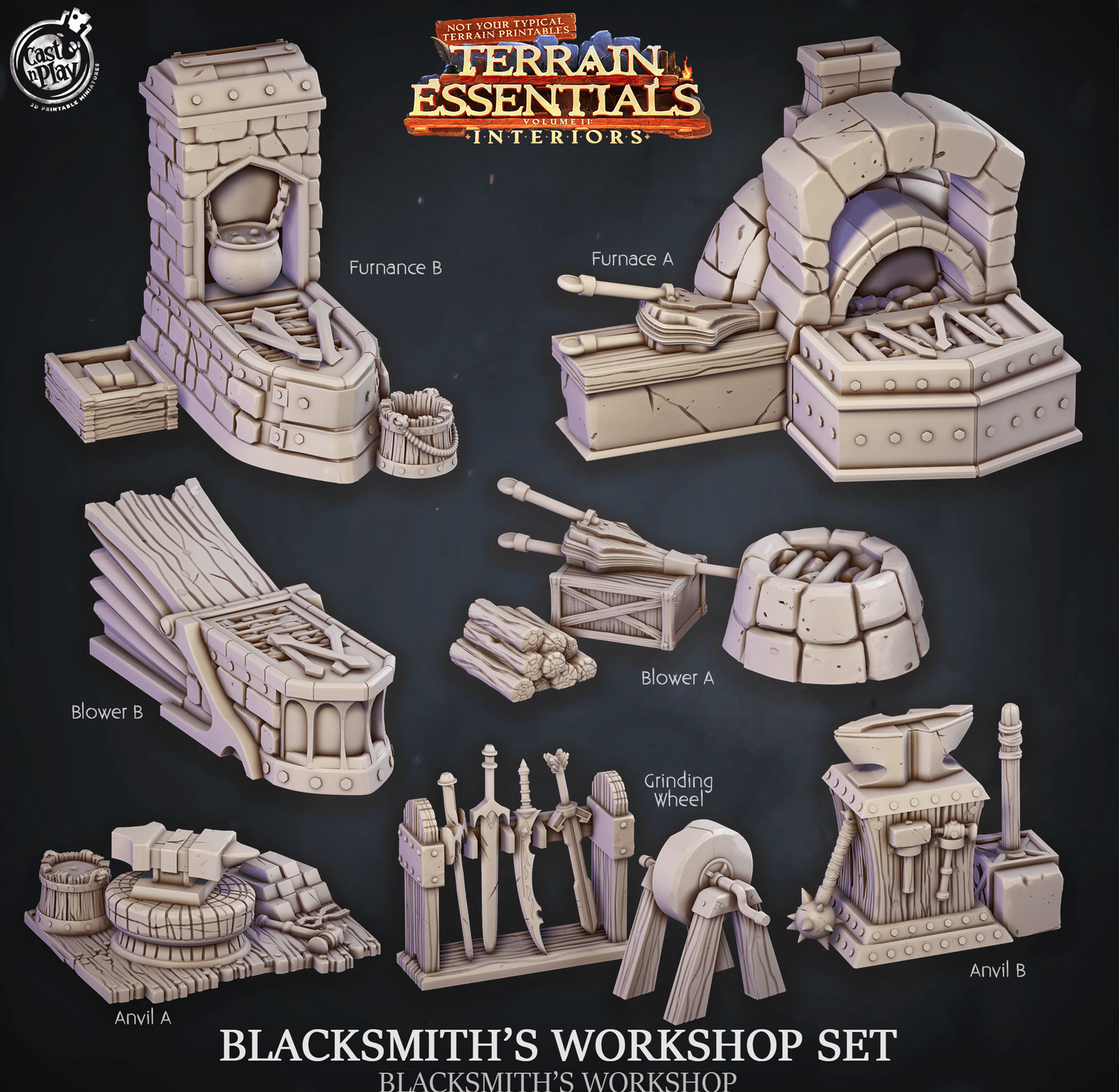 Cast n Play Blacksmith's Workshop – Terrain Essentials 3D Printed 28mm 32mm D&D