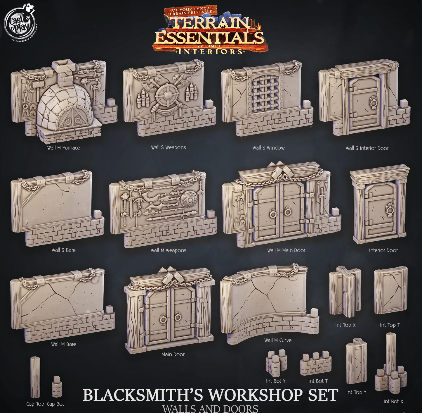 Cast n Play Blacksmith's Workshop Walls & Doors – Terrain Essentials 3D Printed 28mm 32mm D&D