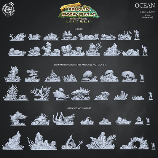 Cast n Play Ocean Terrain — Brain & Branched Corals, Anemones – 3D Printed 28mm 32mm D&D