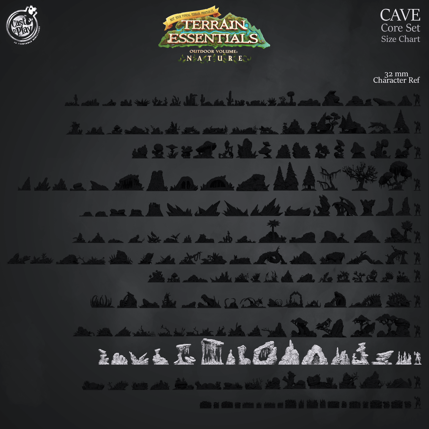 Cast n Play Cave Core Terrain Set — Terrain Essentials Nature – 3D Printed 28mm 32mm D&D