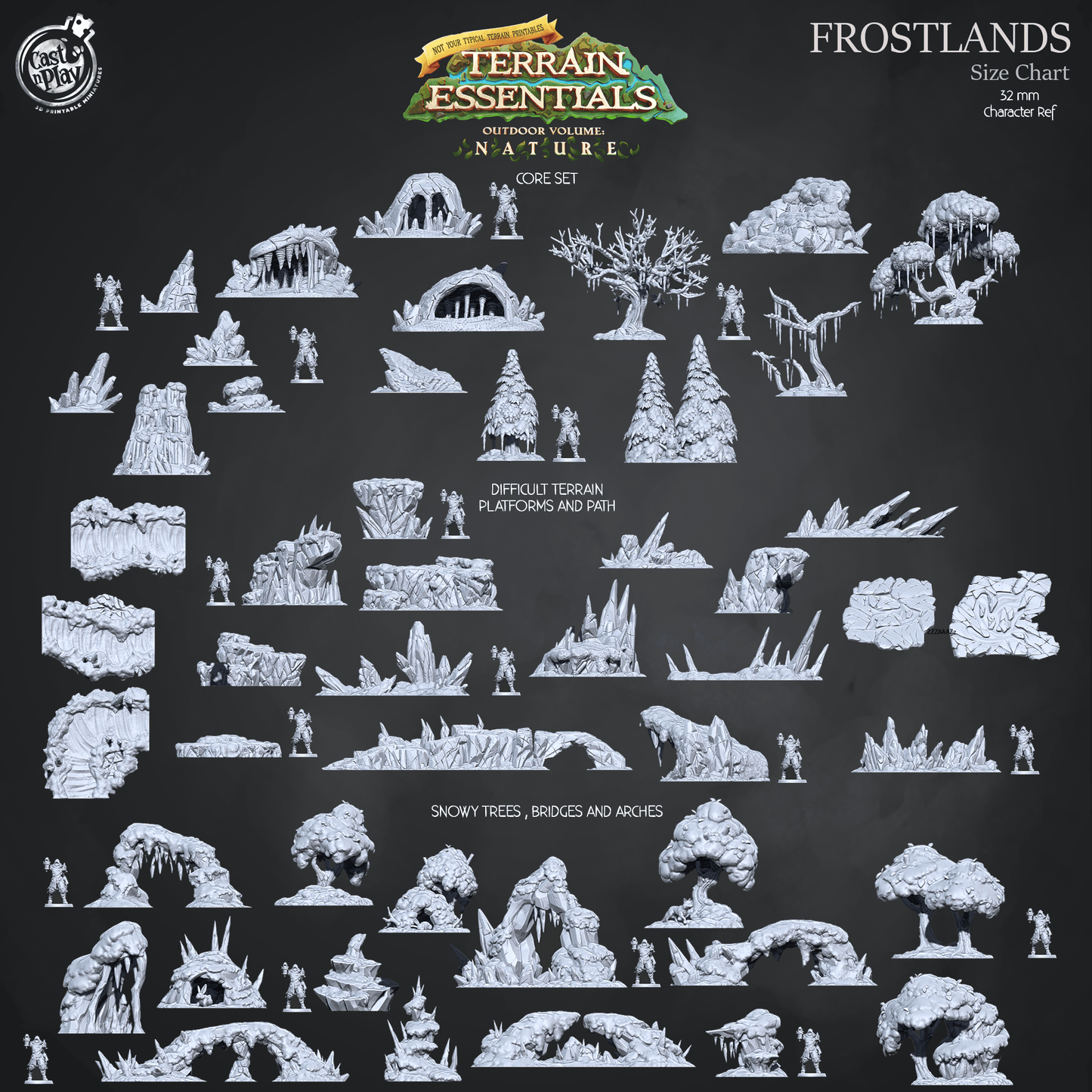 Cast n Play Frostlands Terrain — Difficult Terrain, Platforms & Path – 3D Printed 28mm 32mm D&D