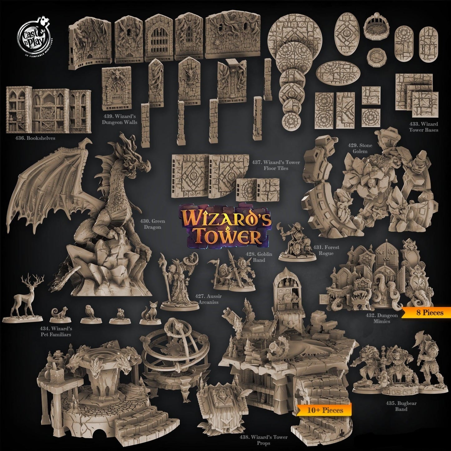 3D Printed Cast n Play Green Dragon Wizard's Tower 28 32mm D&D