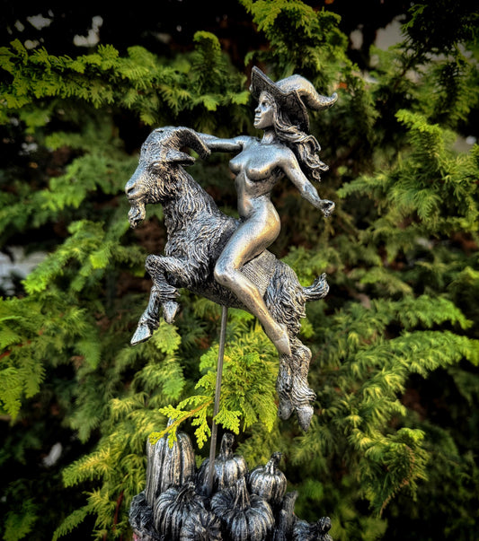 Witch’s Sabbath: Goat Rider Statue, Large Version Resin Sculpture | Pagan Folklore Witchcraft Figurine | Witchy Art for Gothic Home Decor