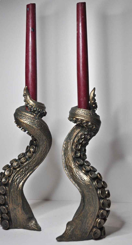 Tentacle Candlestick Holder,Pair, Hand Sculpted Resin | Octopus Lovecraftian Tentacle Candle for Nautical Gift and Gothic Home Decor