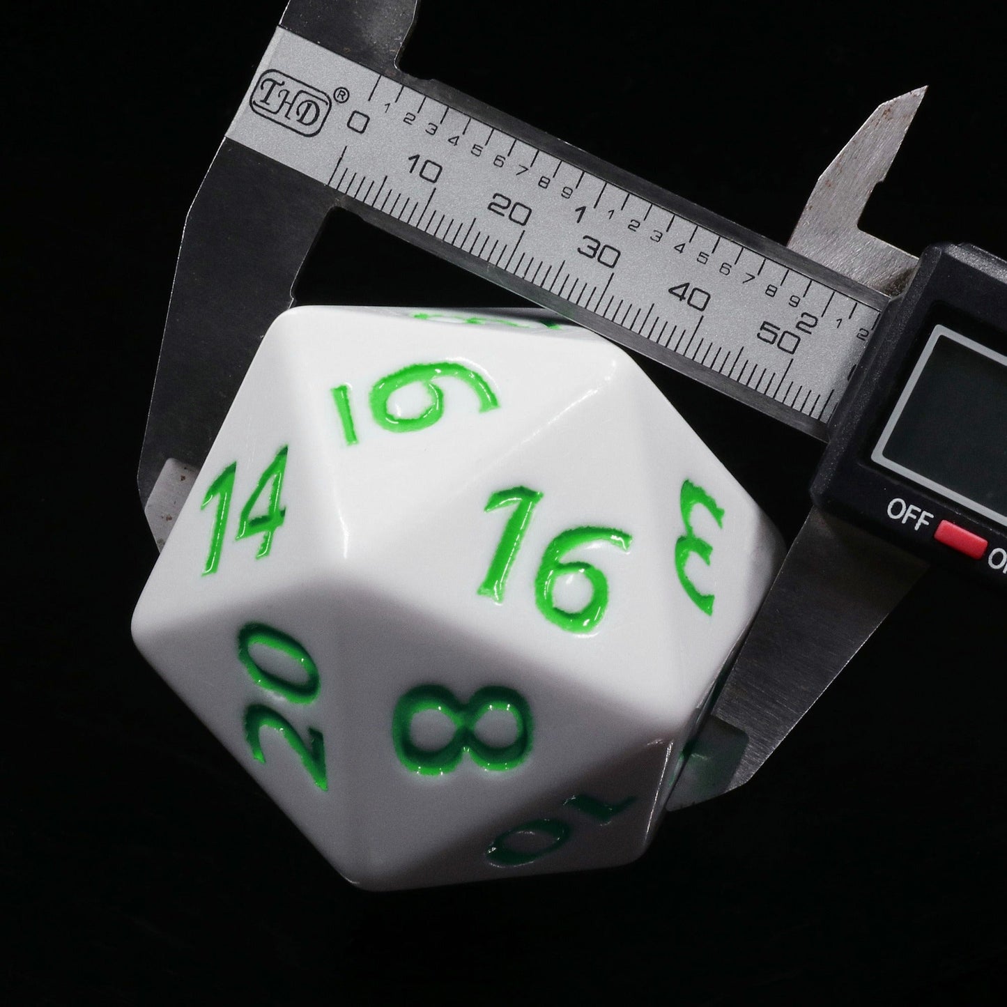 55mm Titan d20 – Oversized White & Green Die for D&D and Tabletop RPG