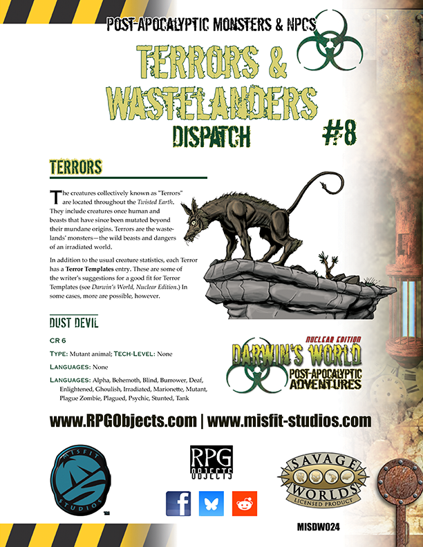 Darwin's World Nuclear Edition Terrors & Wastelanders Dispatch #8 - Savage Worlds SWADE Monsters