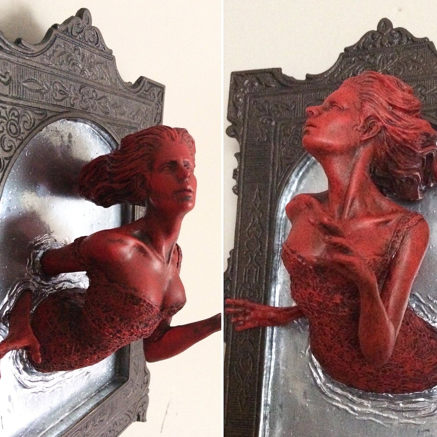Ghost in the Mirror Wall Plaque, Bloody Mary Version, Resin | Victorian Gothic Haunted Wall Art | Gift for Halloween and Spooky Home Decor