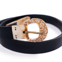 Viking Leather Belt with Hand-Carved Bone Buckle & Tip