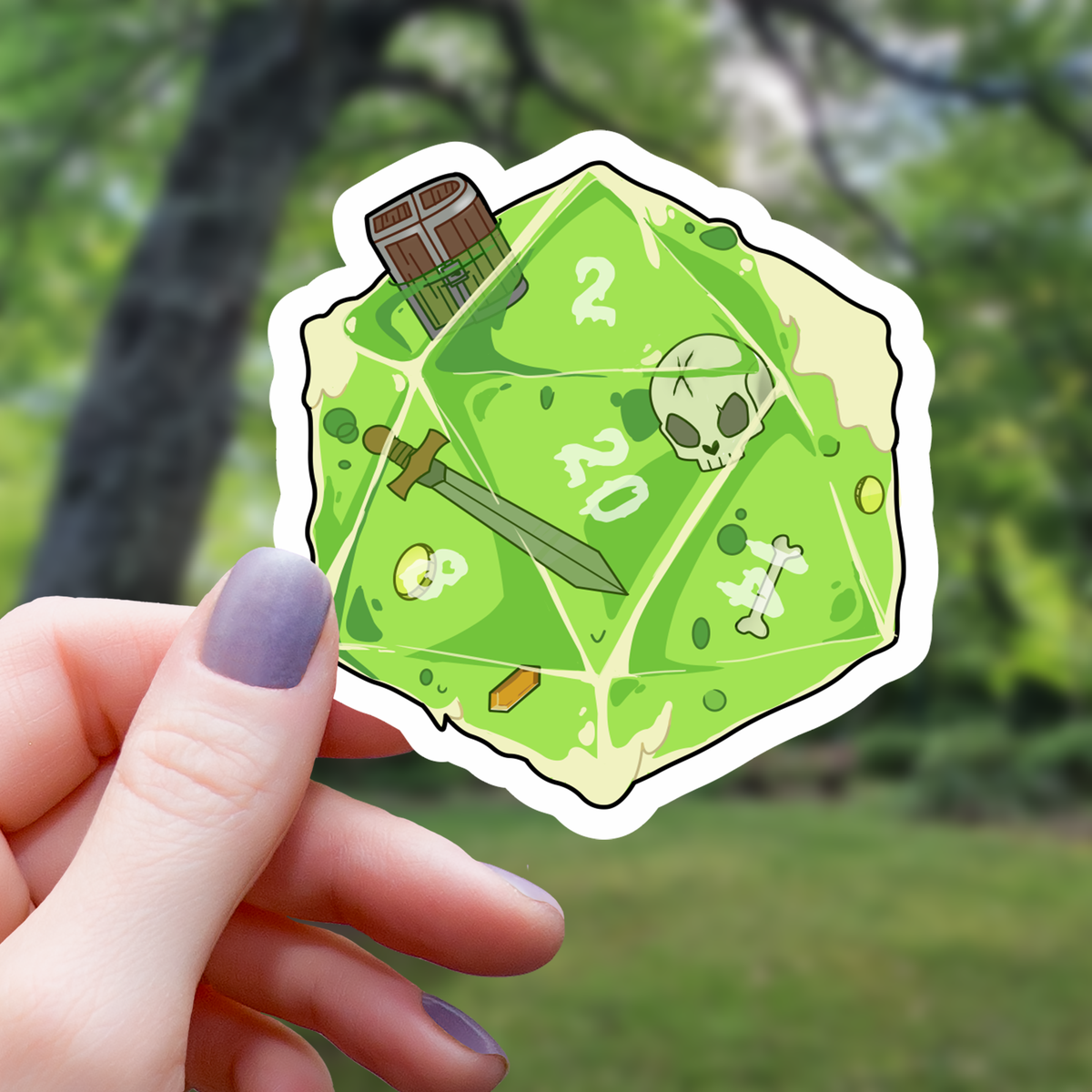 Gelatinous D20 Polyhedral Dice Monster Sticker – 3" Waterproof RPG Sticker