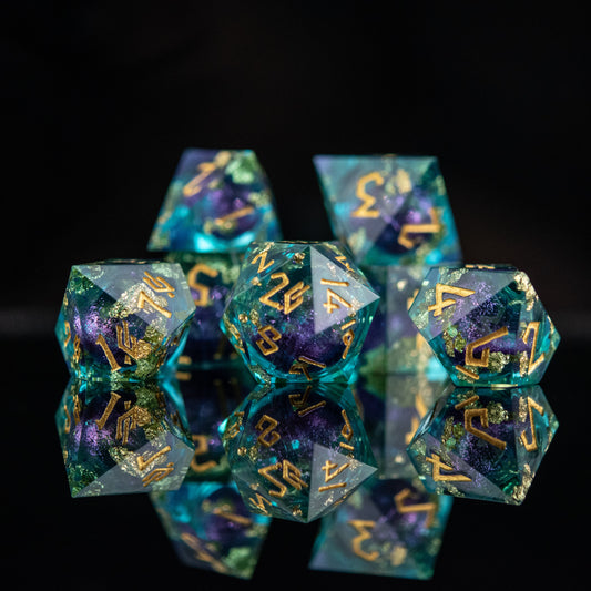 Siren's Treasure Liquid Core Dice Set – 7-Piece Polyhedral RPG Dice