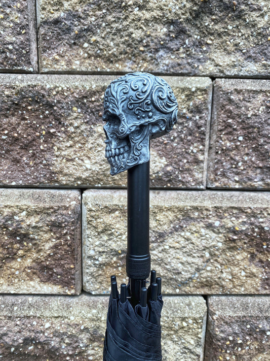 Ornate Skull Umbrella, Hand Sculpted Resin | Victorian Gothic Umbrella/Parasol | Fantasy Cosplay Fantasy Skull Umbrella, Gothic Accessory