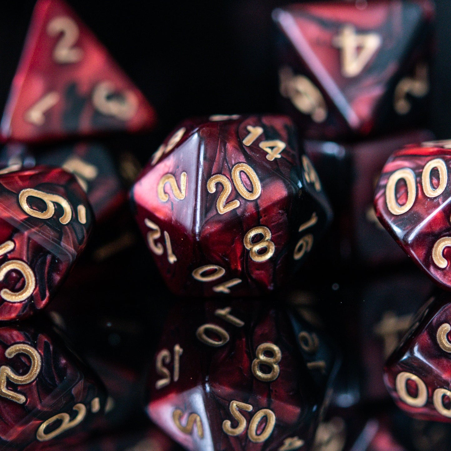 Blood Rose Acrylic Dice Set – 7-Piece Polyhedral RPG Dice