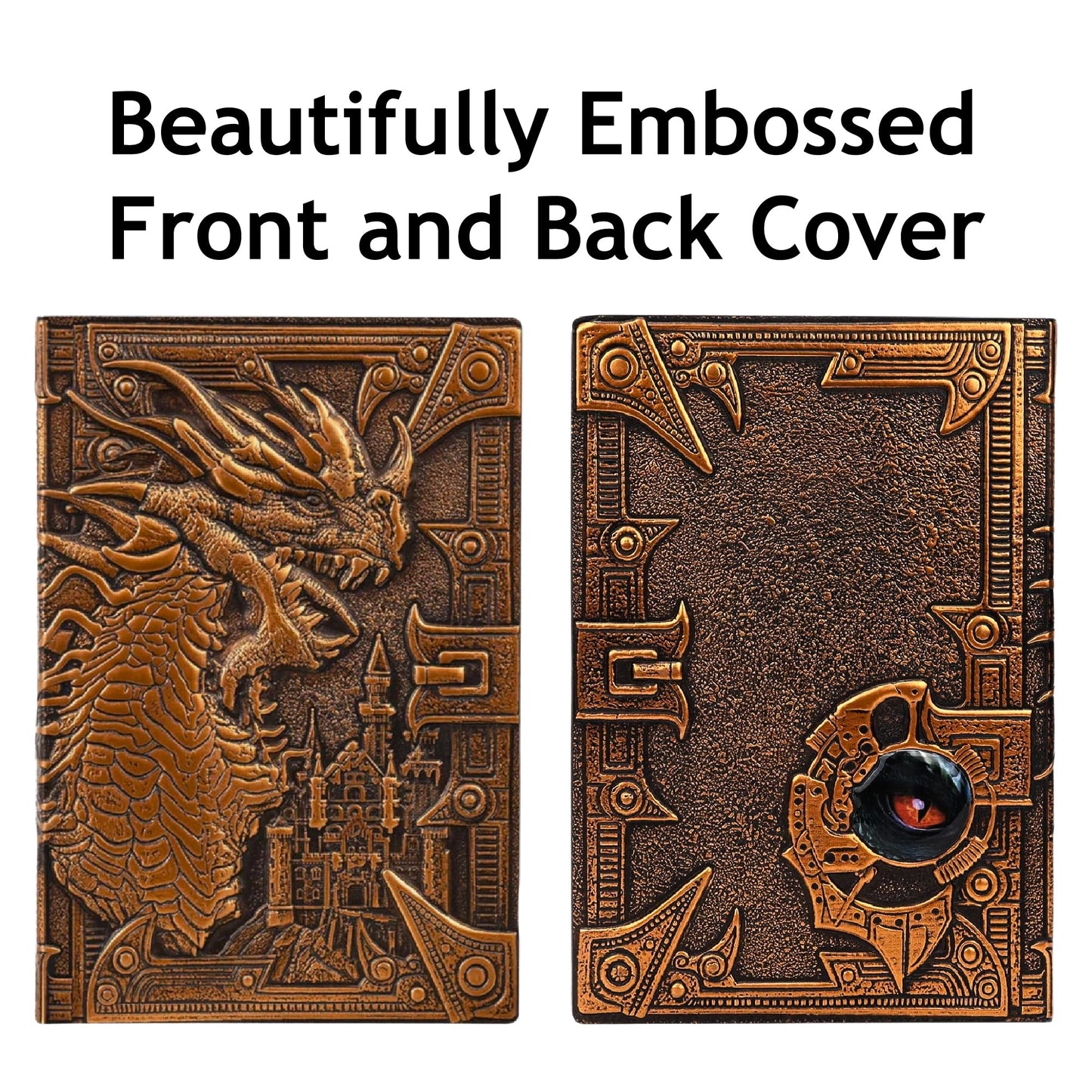 DND Notebook Journal – 200 Pages with 3D Bronze Dragon, Pen & Pen Holder