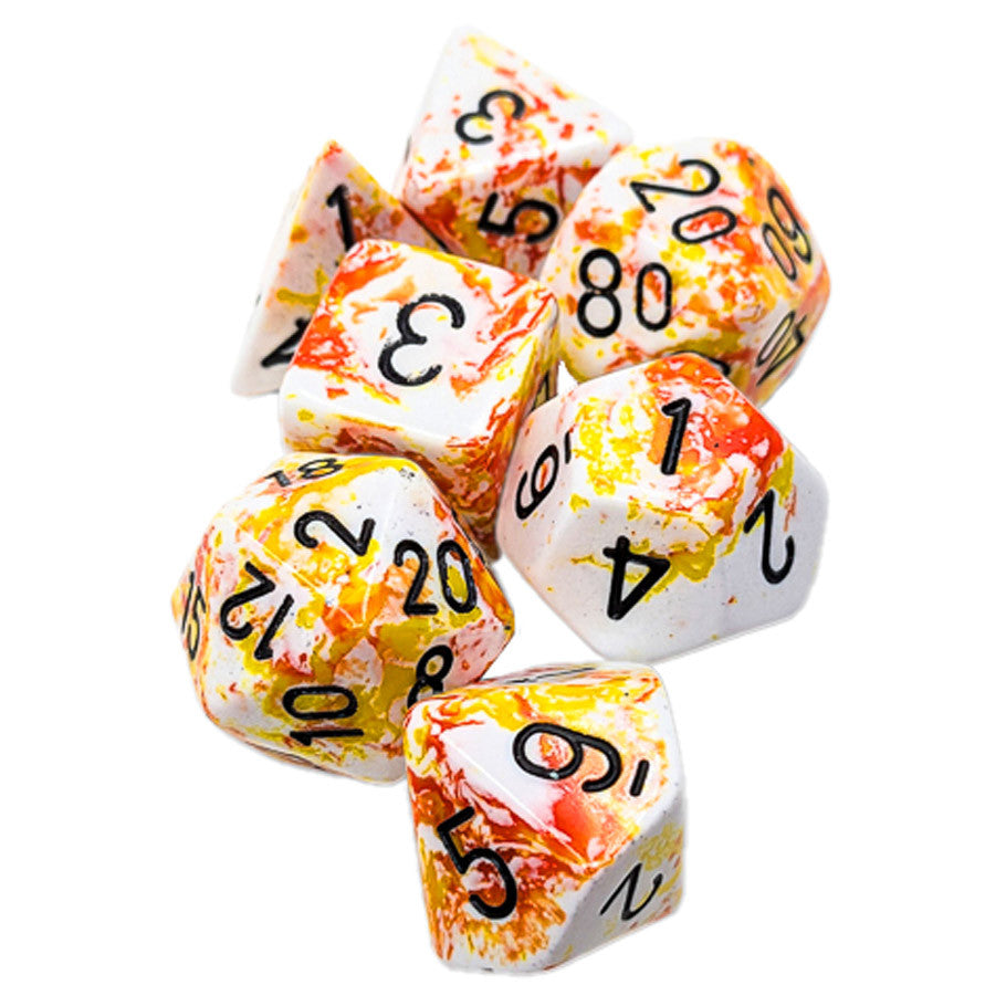 Brush Sunrise/Black Polyhedral 7-Die Set - Warm RPG Dice