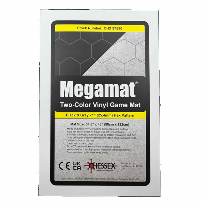 Chessex Reversible Megamat – Black & Grey 1" Hexes (34½ x 48 inches)