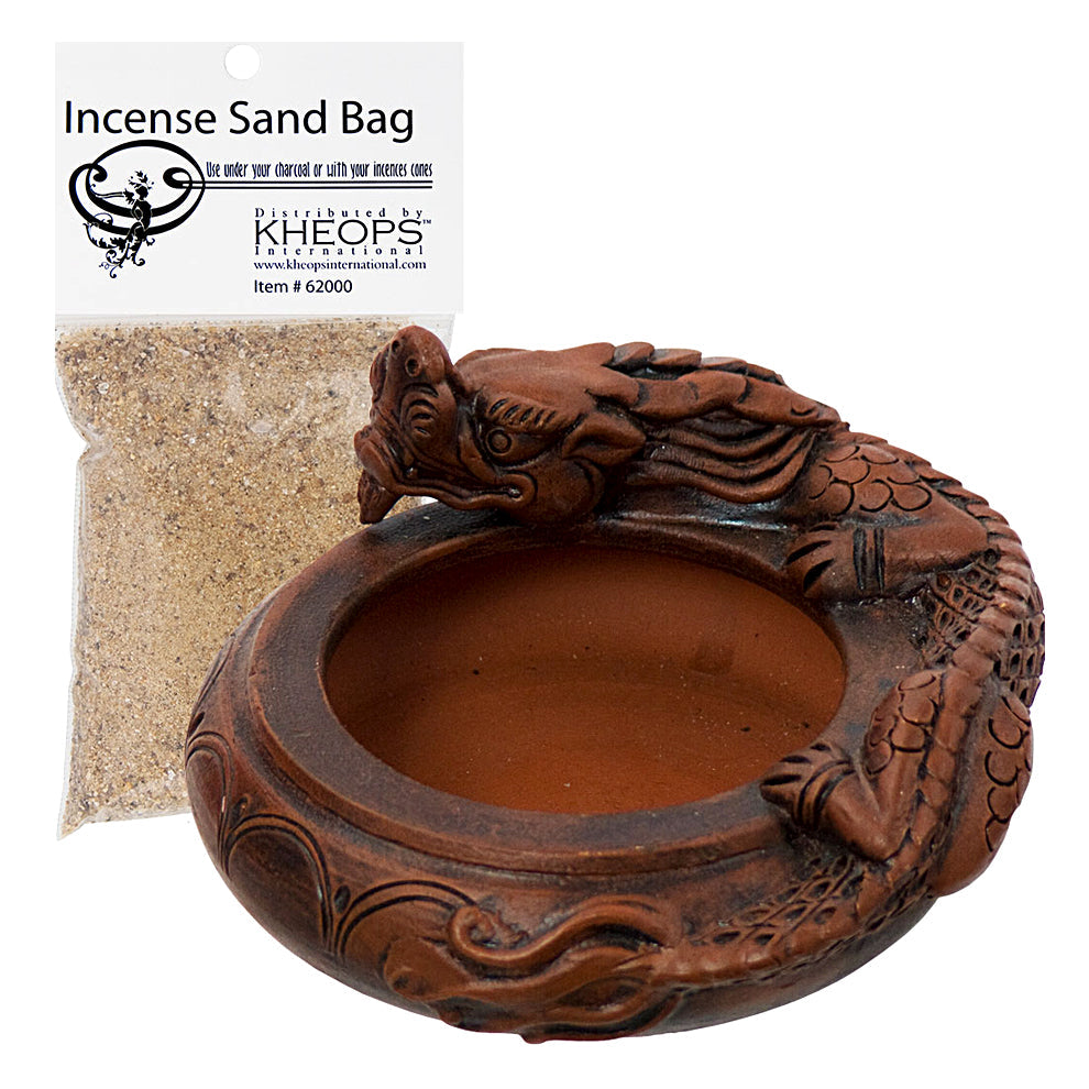 Ceramic Incense Holder Dragon Terra Cotta with Sand Bag - Safe Burner