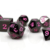 Gun Metal 7 Piece Dice Set - Signature Font - Pink