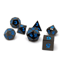 Gun Metal 7 Piece Dice Set - Signature Font - Powder Blue