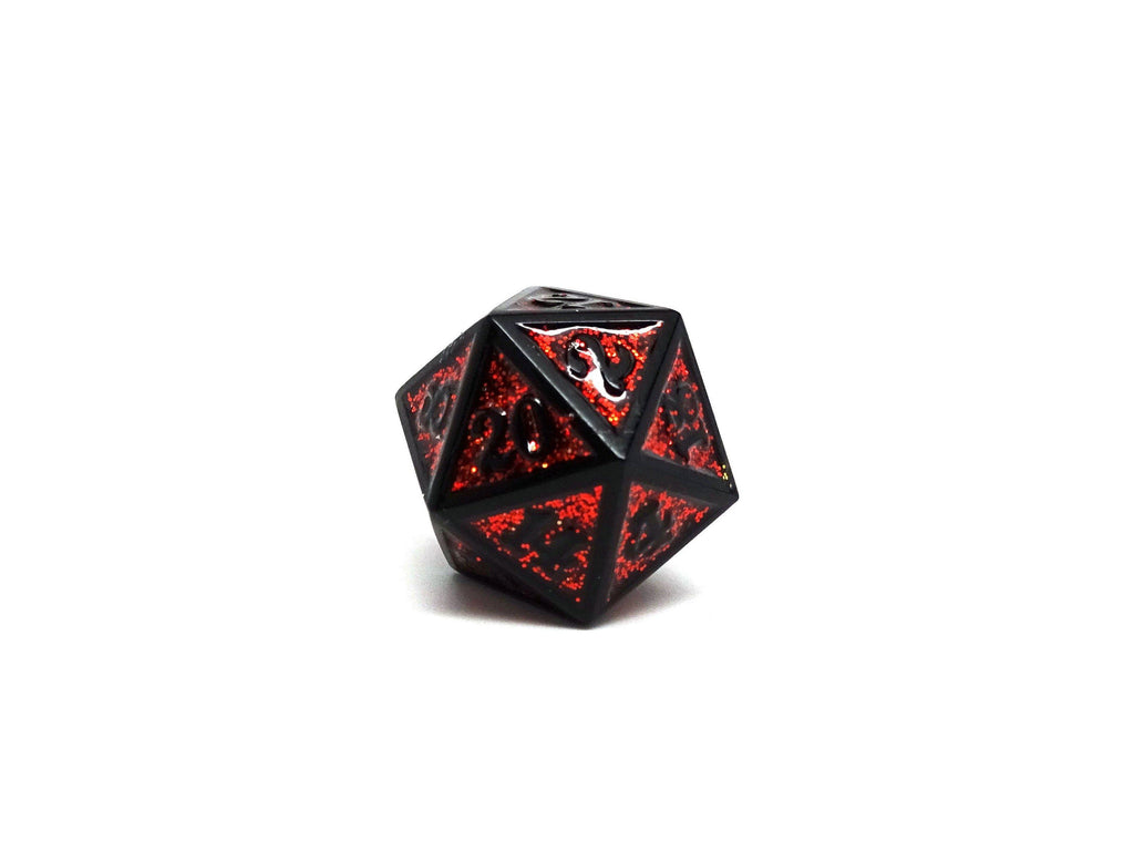Heroic Dice of Metallic Luster - Single D20 Dice - Red with Black Font