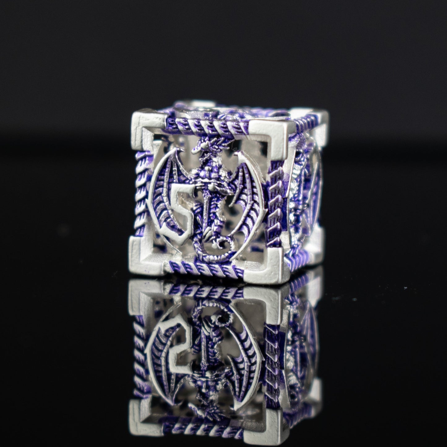 Dragonguard Hollow Metal Dice Set – Purple & Silver 7-Piece Polyhedral RPG Dice