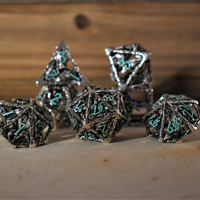 Legends of Valhalla - Silver and Blue Hollow Metal Dice Set