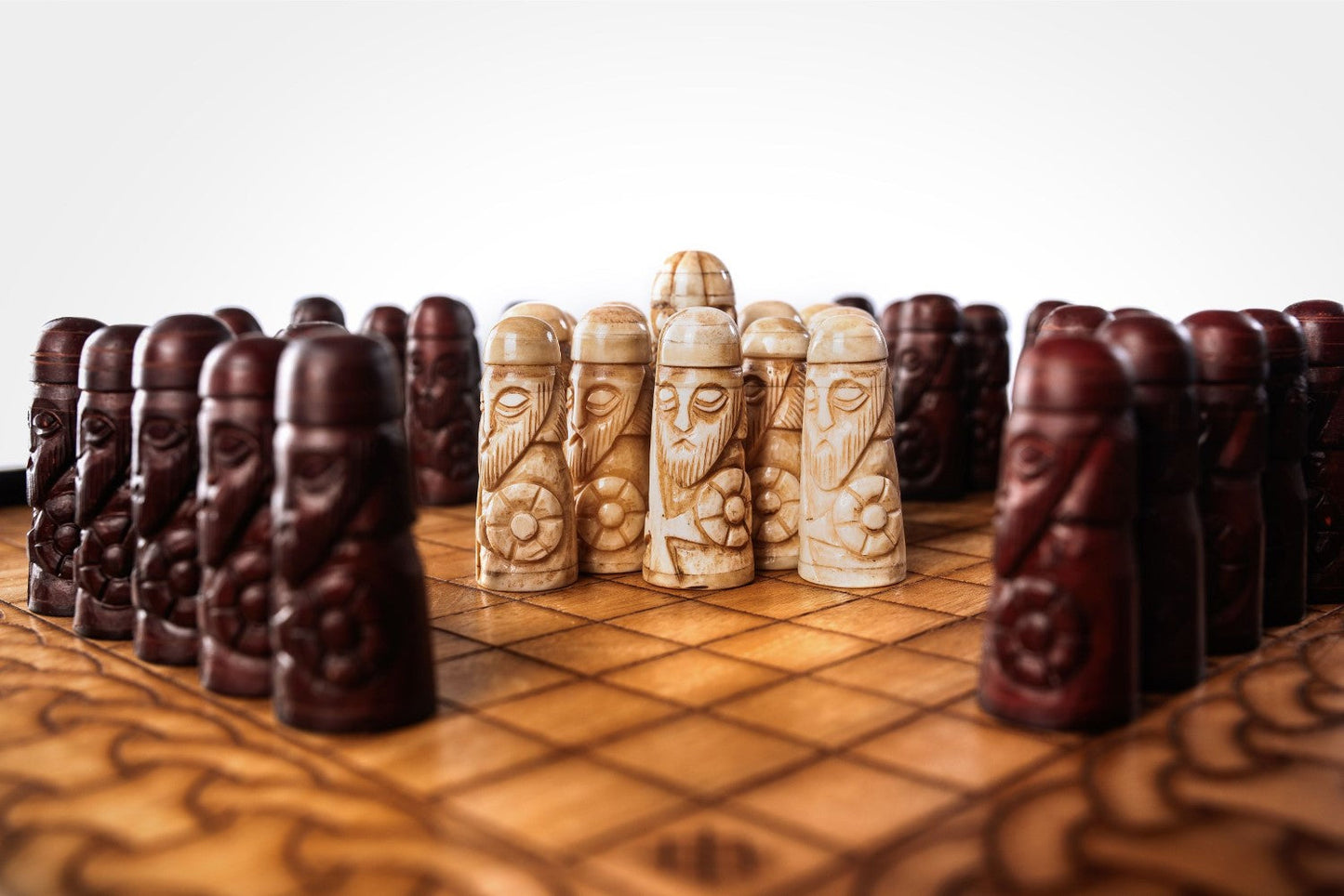 Hnefatafl Viking Chess Set - Handcrafted Teakwood Board with Ox-Bone Pieces
