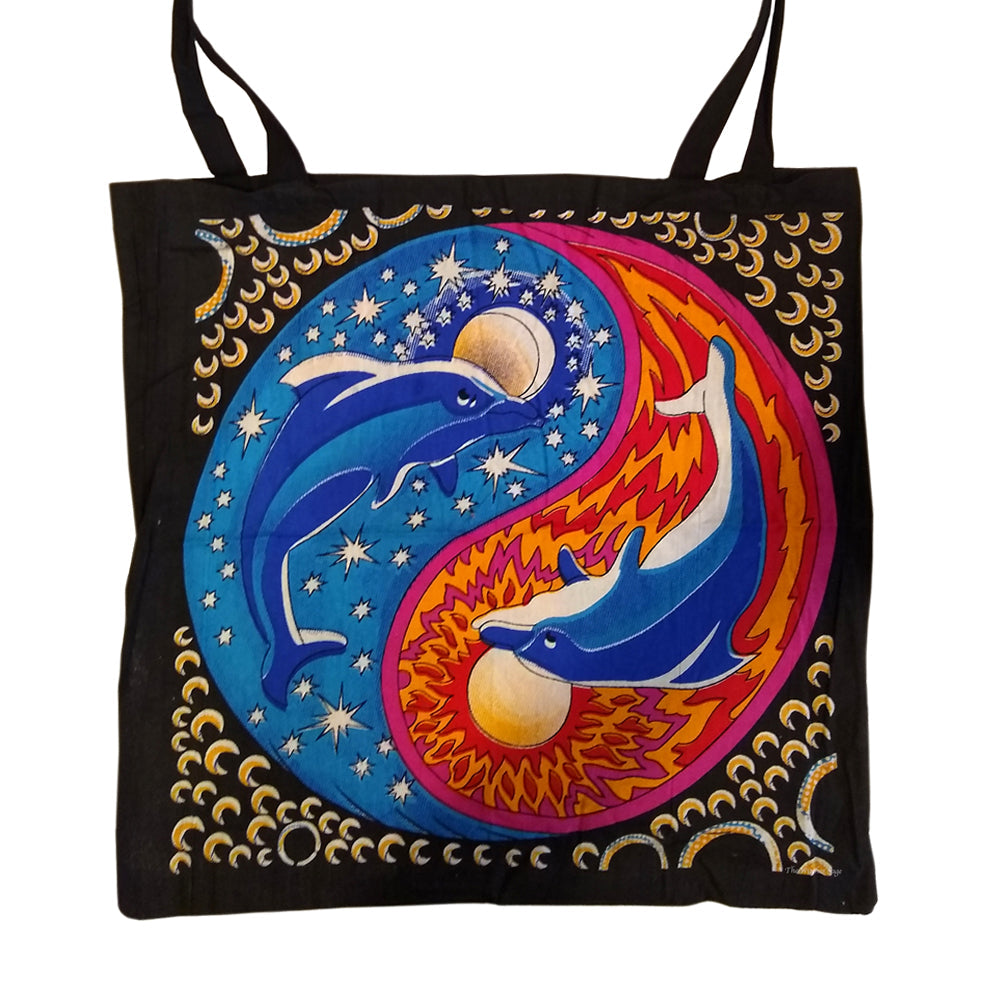Dolphin within Yin Yang Tote Bag 18" x 18" - Spiritual Canvas Bag