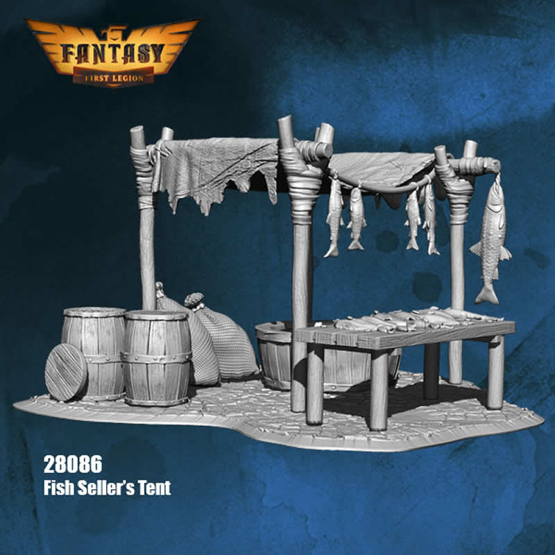 FLM28086 Fish Seller and Sellers Tent Figure Kit 28mm Heroic Scale Miniature Unpainted