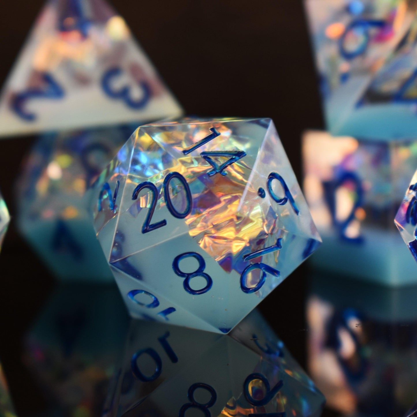 Ice Storm Sharp-Edged Resin Dice Set – 7-Piece Polyhedral RPG Dice