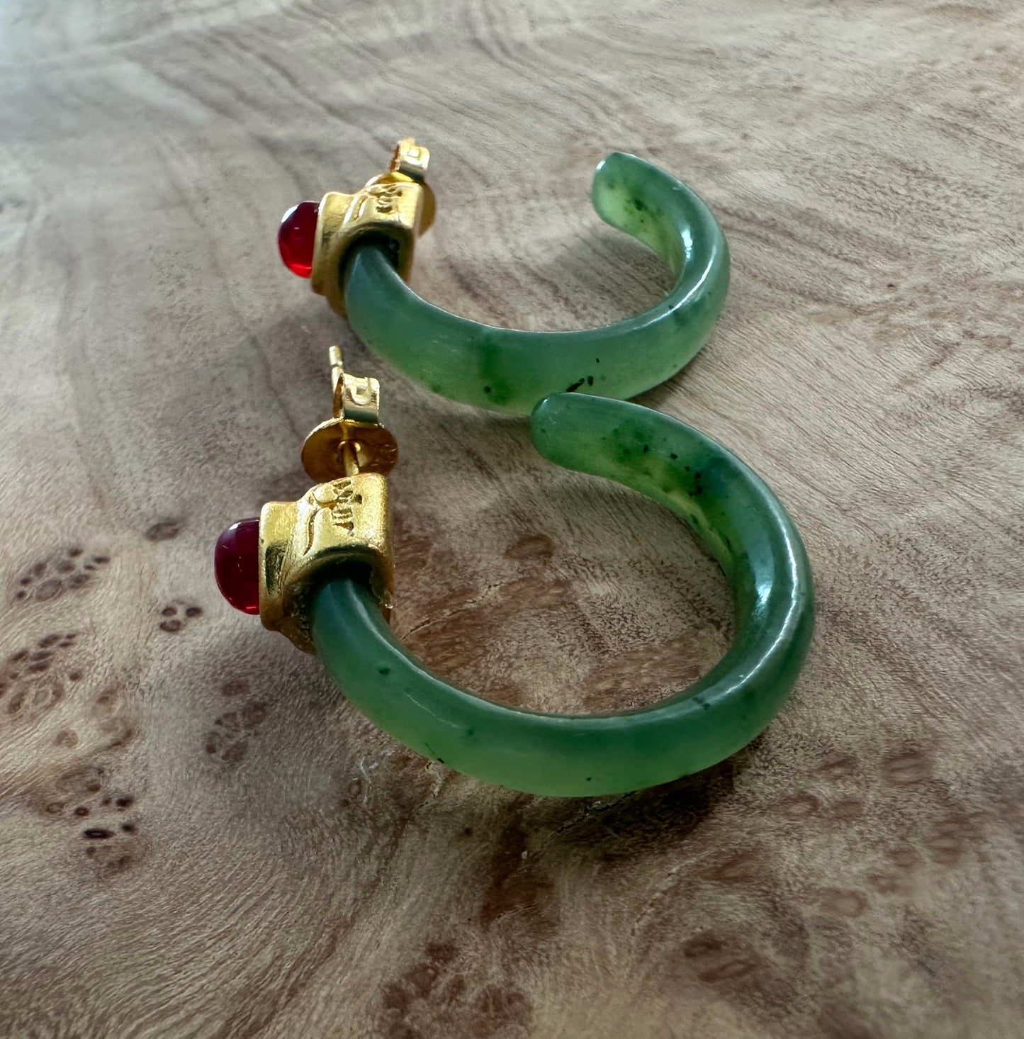 Jade Earrings — Nephrite Jade in Gold-Plated Sterling Silver (#113)
