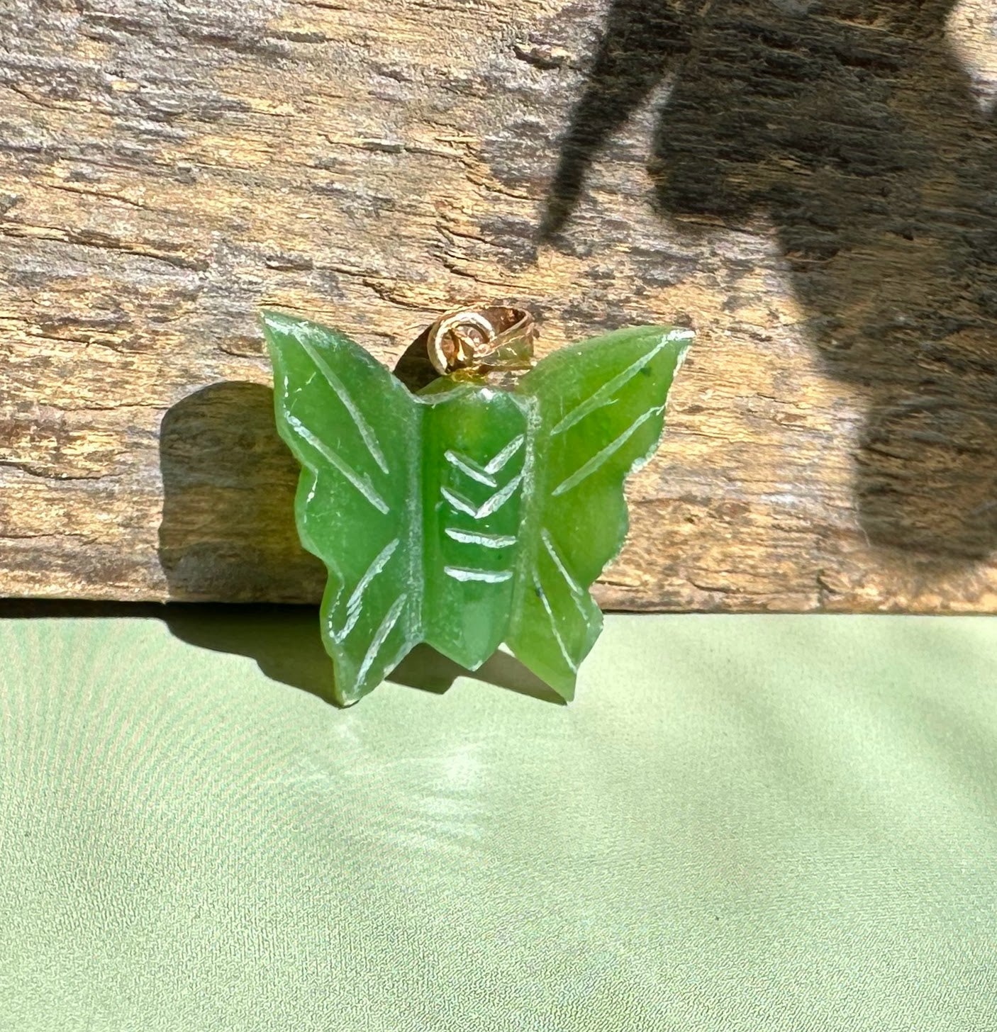 Vintage Jade Butterfly Pendant/Charm — 1970s Canadian Jade (20mm)