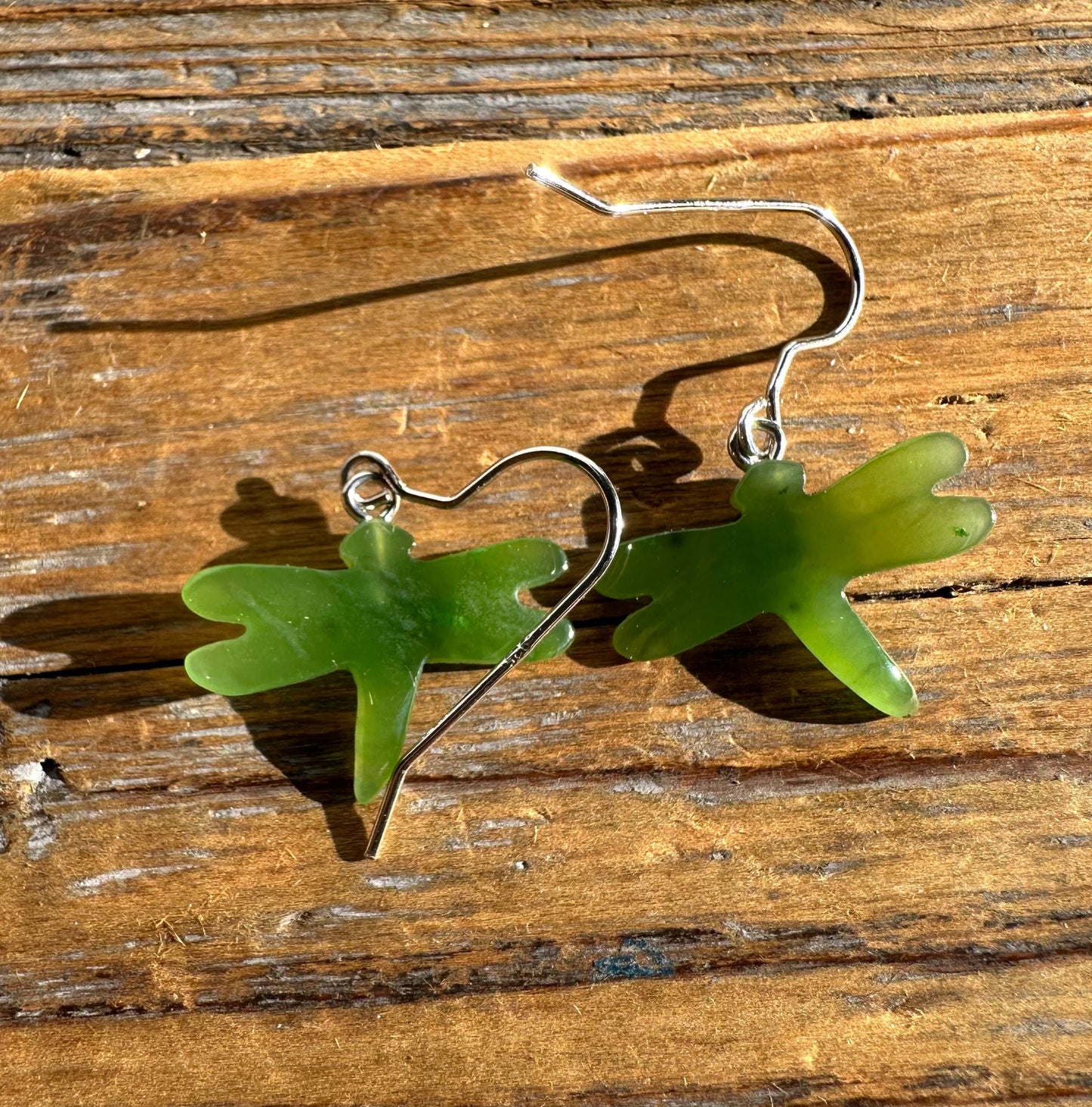 Jade Dragonfly Earrings — Canadian Nephrite Jade on Sterling Silver (0360)