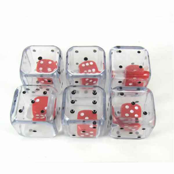 KOP12764 Double Dice Clear D6 25mm (1in) Pack of 6 Koplow Games