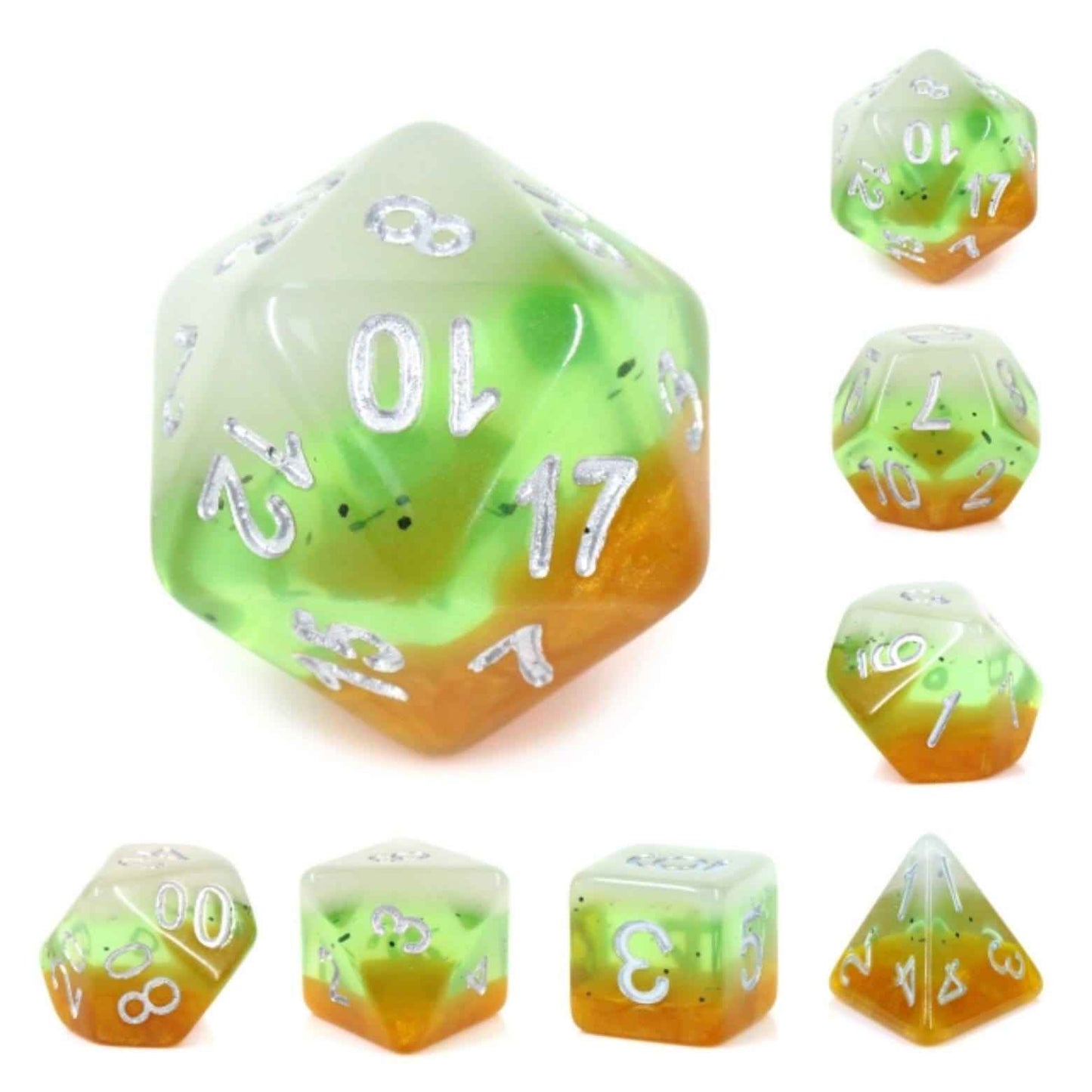 Kiwi Fruit RPG Dice Set | 7-Piece Polyhedral Dice for TTRPGs