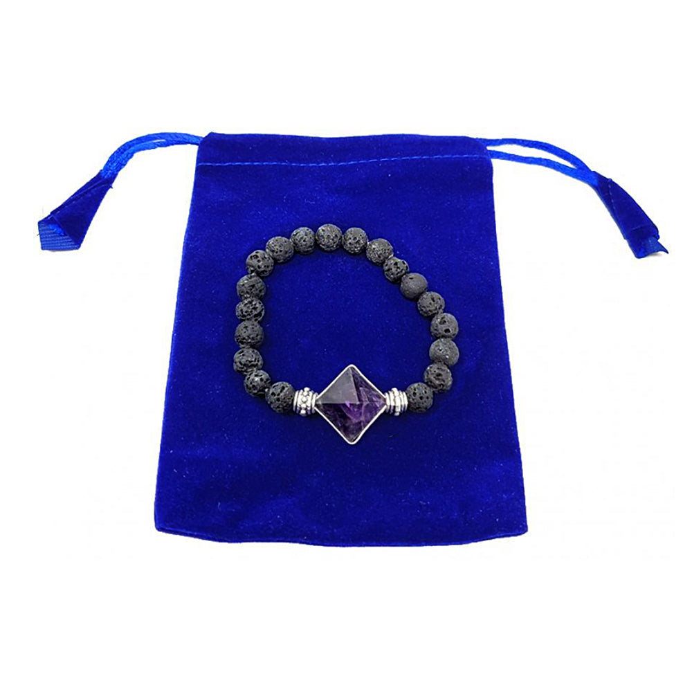 Lava & Amethyst Pyramid Bracelet with Velvet Bag - Essential Oil Diffuser