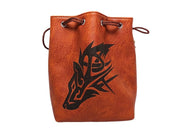 Brown Leather Lite Wolf Design Self-Standing Large Dice Bag