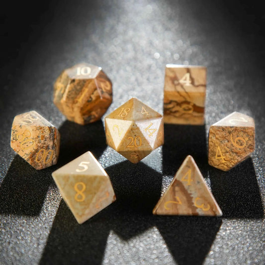Muddy Yellow Natural Jasper Stone DND Dice Set — 7-Piece Gemstone TTRPG Dice