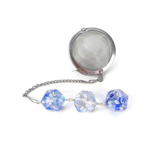 Tea Infuser with Bright Blue and Clear Nebula Dice