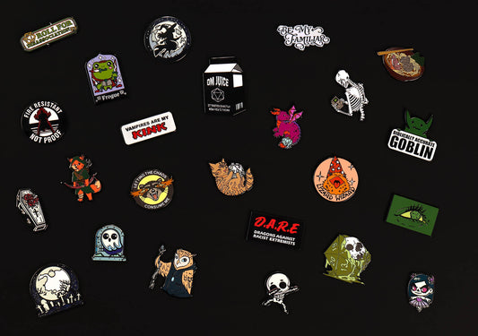 Premium DND Dice 6 Pack | 6 Unique Sets with Enamel Pins & Stickers | 1985 Games