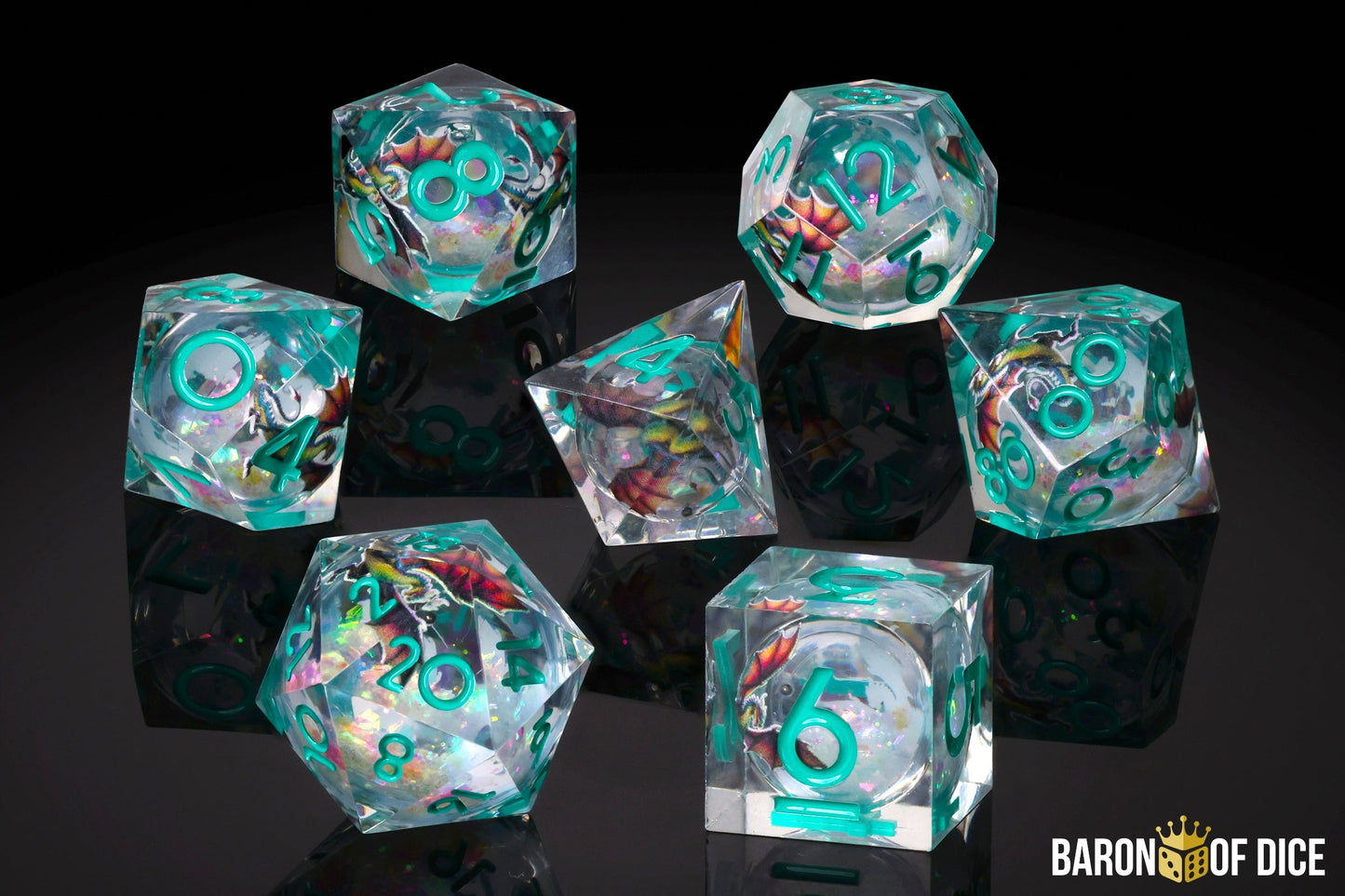 Fire Wyvern Liquid Core RPG Dice Set - 7 Pieces